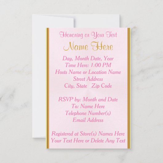 ピンパーソナライズされたクと金ゴールドプリンセス招待状 招待状 (裏面)