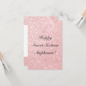 ピンパーソナライズされたクグリッターハッピーSweet sixteenカード カード (正面/裏面インサイチュ)