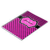 ピンパーソナライズされたク白黒ストライプの水玉模様 ノートブック (左側)