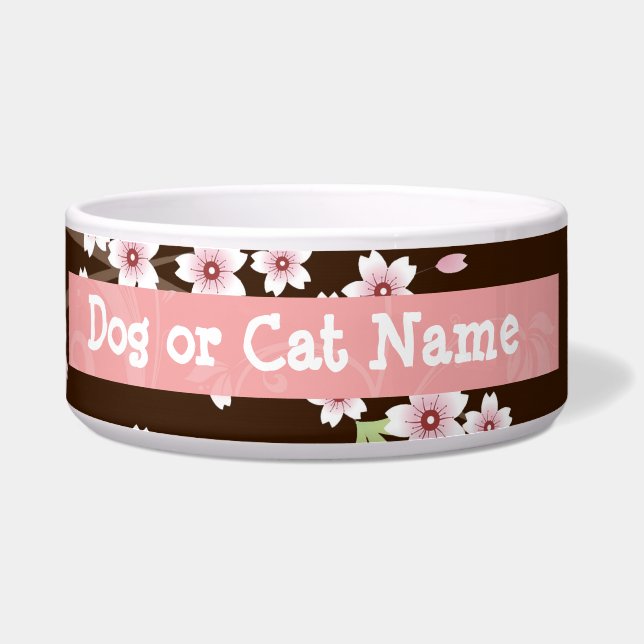 ピンパーソナライズされたク/ブラウンドッグの花 ボウル (左)
