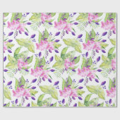 ピンパープル&グリーン熱帯花パターン ラッピングペーパー (フラット)
