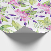 ピンパープル&グリーン熱帯花パターン ラッピングペーパー (角)