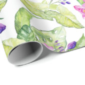 ピンパープル&グリーン熱帯花パターン ラッピングペーパー (ロールコーナー)