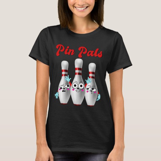 ピンパールかわいいボーリング男性へシャツの女性と子供 Tシャツ (正面)