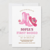 ピンファーストロデオ女性のカーボーイ誕生日パーティー 招待状 (正面)