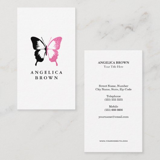 ピンフェイククグリッター&ブラックバタフライ 名刺 (正面/裏面)