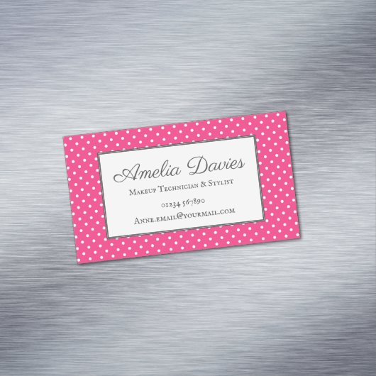 ピンフェミニンクレトロ水玉模様名刺磁石 マグネット名刺 (インサイチュ)
