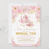 ピンフェミニンク金ゴールドフラワーハイティーブライダルシャワー 招待状 (正面)