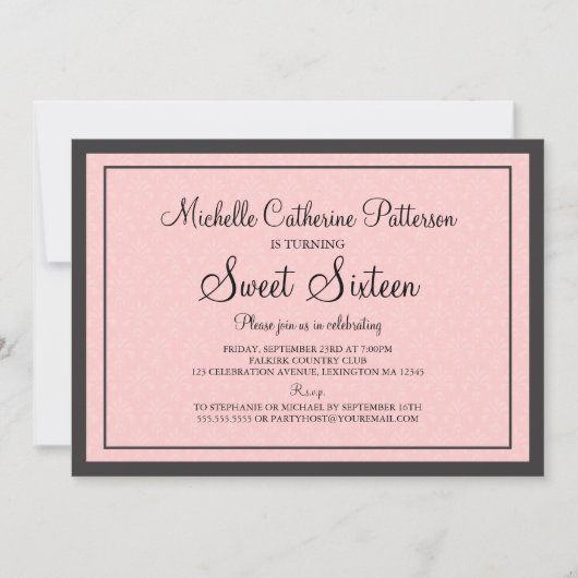 ピンフォーマルク&ブラックSweet sixteen部 招待状 (正面)