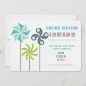 ピンホイモダンール誕生日招待状 – グリーンブルーグレー 招待状 (正面)