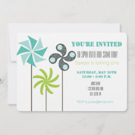 ピンホイモダンール誕生日招待状 – グリーンブルーグレー 招待状