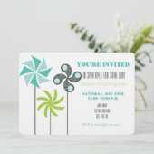 ピンホイモダンール誕生日招待状 – グリーンブルーグレー 招待状 (スタンド正面)