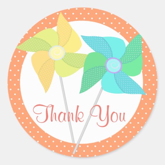 ピンホイールと水玉模様 ラウンドシール (正面)