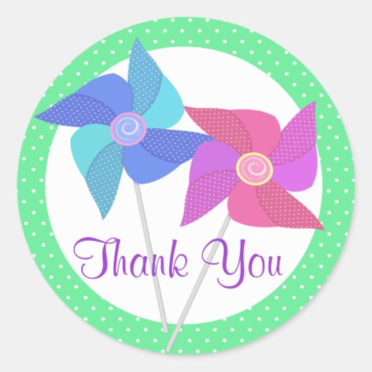 ピンホイールと水玉模様 ラウンドシール (正面)