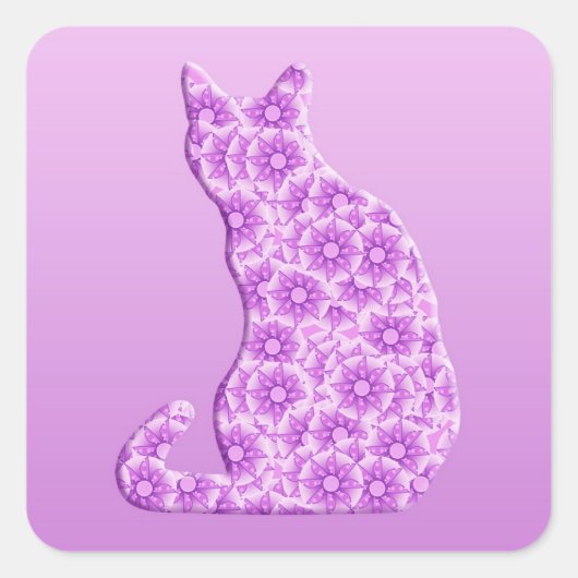ピンホイールキャット – ラベンダー、紫 スクエアシール (正面)