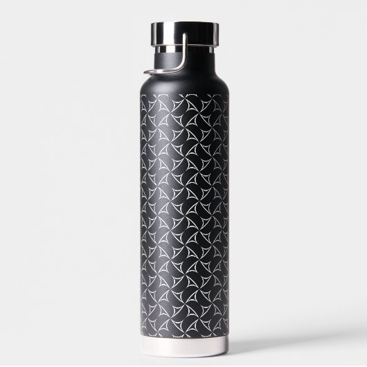 ピンホイール緩和曲線の白抽象芸術線パターン ウォーターボトル (右面)