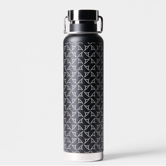 ピンホイール緩和曲線の白抽象芸術線パターン ウォーターボトル (背面)