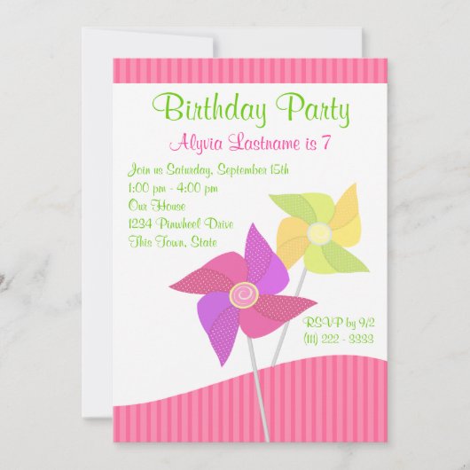 ピンホイール誕生日パーティー 招待状 (正面)