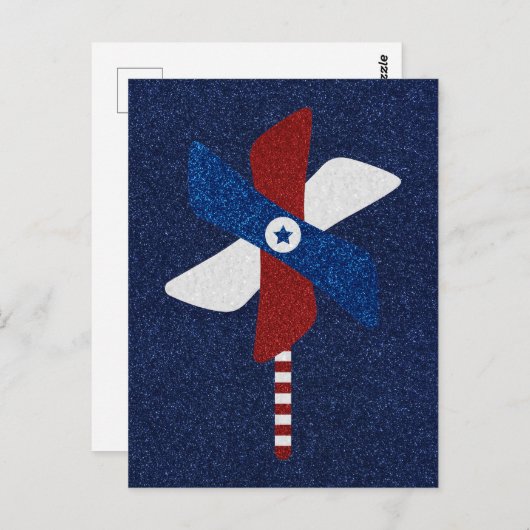 ピンホイール7月4日グリッター紙プレート ポストカード (正面/裏面)