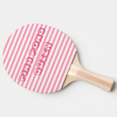 ピンポンクイーン – かわいいホットピンクストライプの色 卓球ラケット (横)
