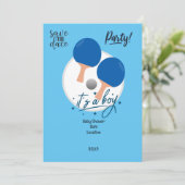 ピンポンテーブルテニスパーティーベビシャワーブルー 招待状 (スタンド正面)