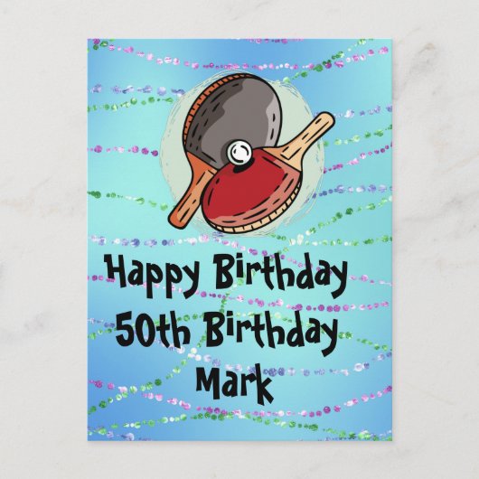 ピンポンテーブルテニス誕生日カード ポストカード (正面)