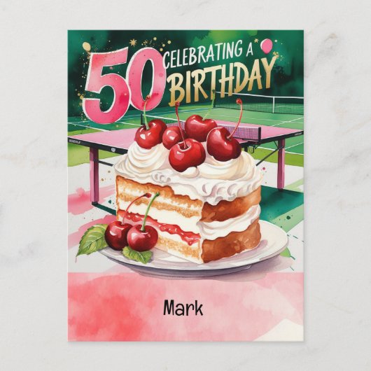 ピンポンテーブルテニス誕生日カード ポストカード (正面)