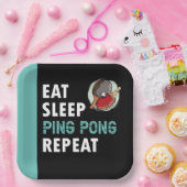  ピンポンテーブルテニス食べスリープリピート黒   ペーパープレート (パーティー)