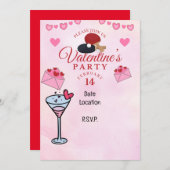 ピンポンバレンタインのハート日付パーティーを保存 招待状 (正面/裏面)