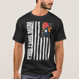 ピンポン母アメリカ国旗の卓球マザーS Tシャツ
