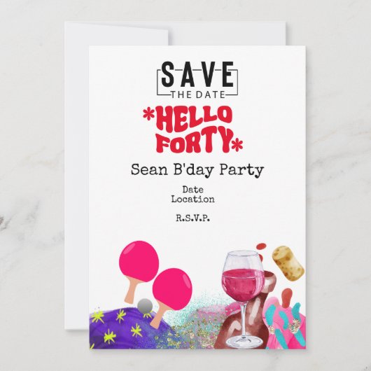 ピンポン40歳の誕生日パーティー救日 招待状 (正面)