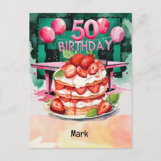 ピンポン50誕生日とケーキ ポストカード (正面)