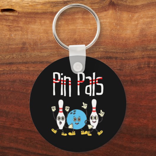 ピンポール型ボーリングボール及びピン踊りミームかわいい キーホルダー (正面)