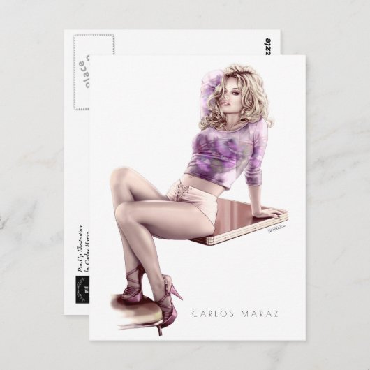 ピンモダンアップガールイラストレーションはがき ポストカード (正面/裏面)