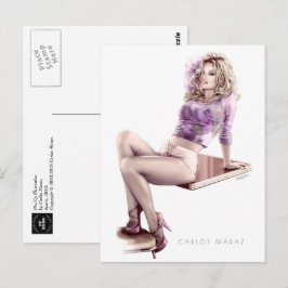 ピンモダンアップガールイラストレーションはがき ポストカード