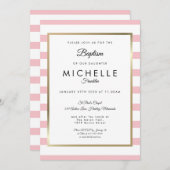 ピンモダンクストライプの洗礼《キリスト教》洗礼式や命名式 招待状 (正面/裏面)