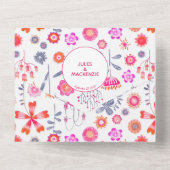 ピンモダンクフラワーガーデンボホ結婚ズ オールインワン招待状 (裏面)