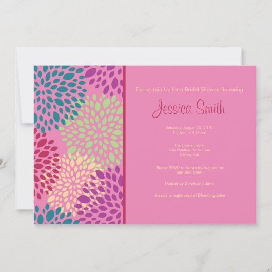 ピンモダンクフローラブライダルシャワー招待状 招待状 (正面)