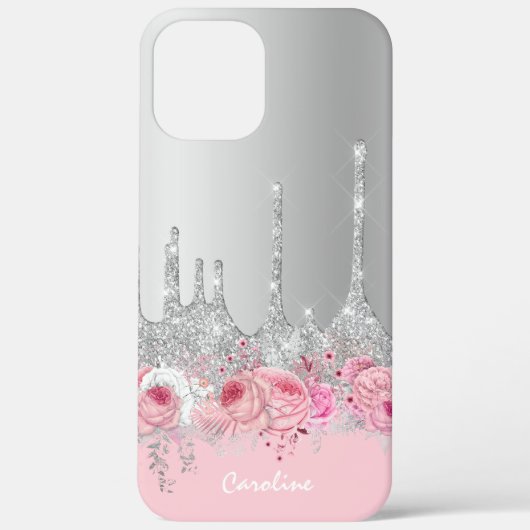 ピンモダンクフローラ銀色のグリッター滴 Case-Mate iPhoneケース (裏面)