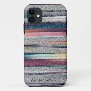 ピンモダンクブルー金ゴールドグリッターブラシスト絵を描ローク iPhone 11 ケース