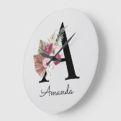 ピンモダンクボホガーリーフローライニシャルA ラージ壁時計 (傾斜)