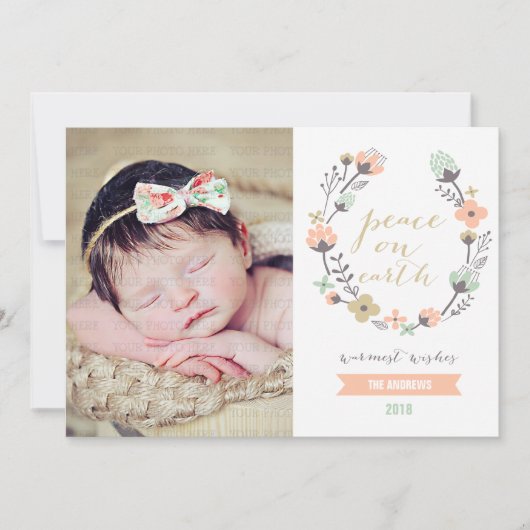 ピンモダンクミントホリデーフローラカスタムフォトカード シーズンカード (正面)