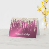 ピンモダンクメタルベージュグリッタードリップス誕生日 カード (黄色い花)