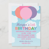 ピンモダンク風カラフル船の誕生日パーティー 招待状 (正面)