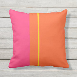 ピンモダンク、オレンジ、黄の縦線のストライプ アウトドアクッション