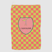 ピンモノグラムのク&グリーンチェック&ゴルフクラブ&フラグ ゴルフタオル (正面)