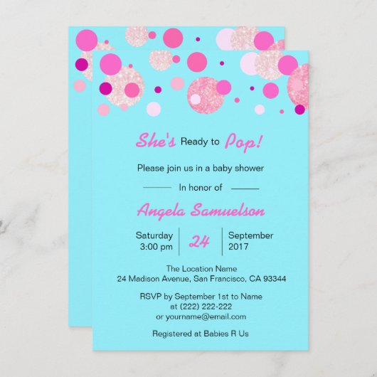ピンユニーククブルーの中立ポップ・アートのベビーシャワーの準備完了 招待状 (正面/裏面)