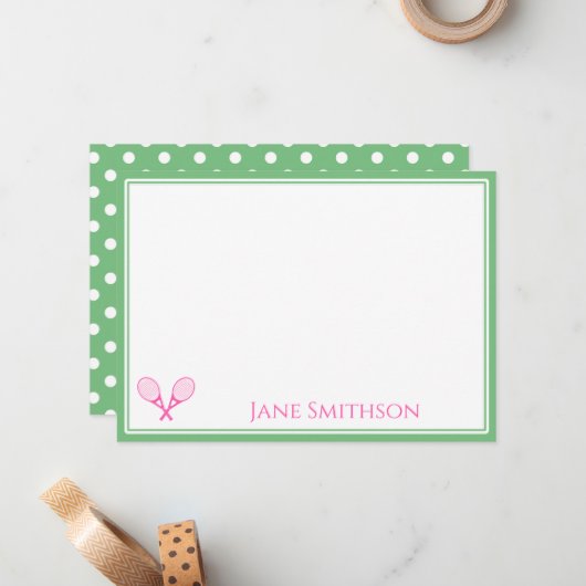 ピン名門私立校風のクとグリーンのテニスノートカード ノートカード (正面/裏面インサイチュ)