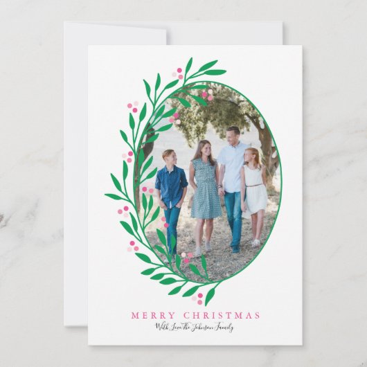 ピン名門私立校風のクオーバルクリスマスリースホリデーフォト シーズンカード (正面)