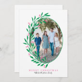 ピン名門私立校風のクオーバルクリスマスリースホリデーフォト シーズンカード (正面/裏面)